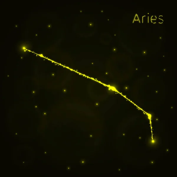 Aries Obrázek Ikony Žlutá Světla Silueta Tmavém Pozadí Zářící Čáry — Stockový vektor