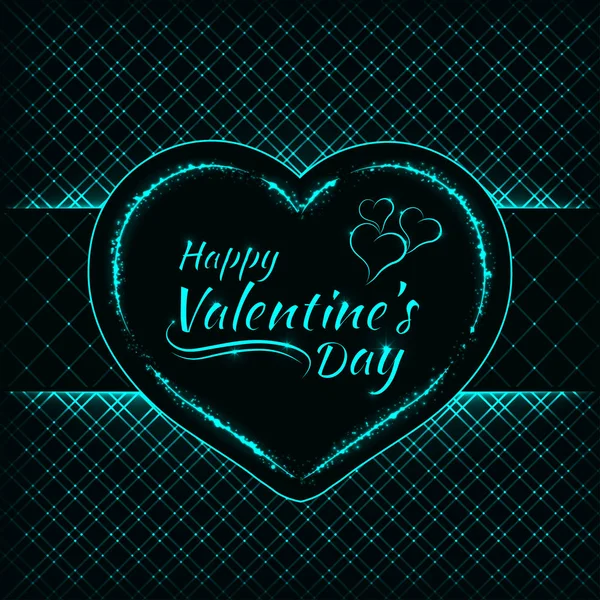 Feliz Día San Valentín Aqua Luces Tarjeta Corazón Texto Luces — Vector de stock