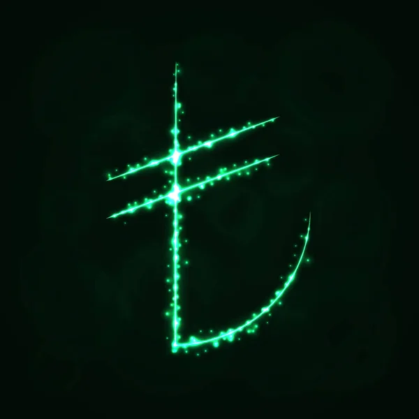 Lira 货币符号插图图标 黑暗背景上的灯光剪影 发光线和点 — 图库矢量图片