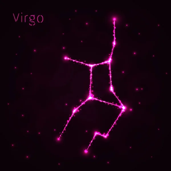 Virgo Illustrazione Icona Luci Silhouette Sfondo Scuro Linee Punti Luminosi — Vettoriale Stock