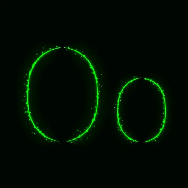 Grünes Alphabet Buchstaben Von Lichtern Auf Dunklem Hintergrund — Stockvektor