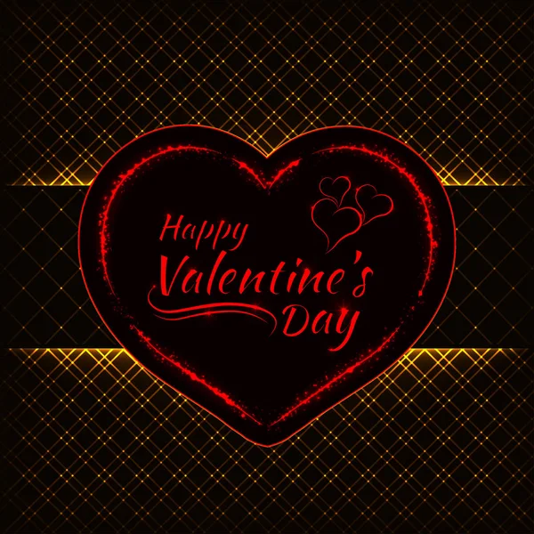幸せなバレンタインデー ゴールド ライト暗い背景カード 赤い心とテキスト ライト デザイン — ストックベクタ