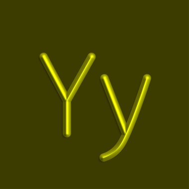 Alfabe Y harfini sarı renkli ışıklar, pürüzsüz gölge ile 3d çizgi