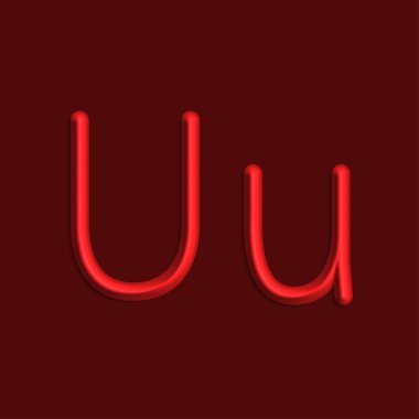 Alfabe U harfini kırmızı renkli ışıklar, pürüzsüz gölge ile 3d çizgi