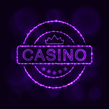 Casino kutsal kişilerin resmi. Casino amblemi sembol siluet tasarım koyu arka plan üzerinde ışıklar. Vektör çizim. Parlayan çizgileri ve noktaları. menekşe rengi.