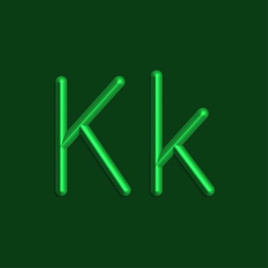 Alfabe K harfini yeşil renkli ışıklar, pürüzsüz gölge ile 3d çizgi