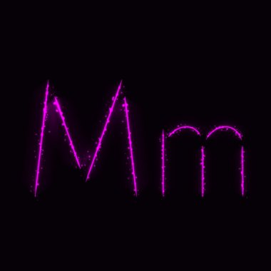 Koyu arka plan üzerinde ışıkların mor alfabe M harfleri