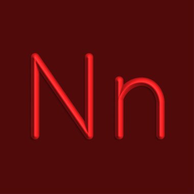 Alfabe N harfini kırmızı renkli ışıklar, pürüzsüz gölge ile 3d çizgi