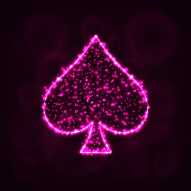 Kart illüstrasyon simge, ışıklar siluet koyu arka plan üzerinde uygun. Parlayan çizgileri ve noktaları. Kart vektör çizim uygun. Maça işareti.