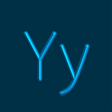 Alfabe Y harfini mavi renkli ışıklar, pürüzsüz gölge ile 3d çizgi