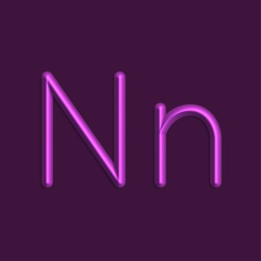 Alfabe N harfini mor renkli ışıklar, pürüzsüz gölge ile 3d çizgi