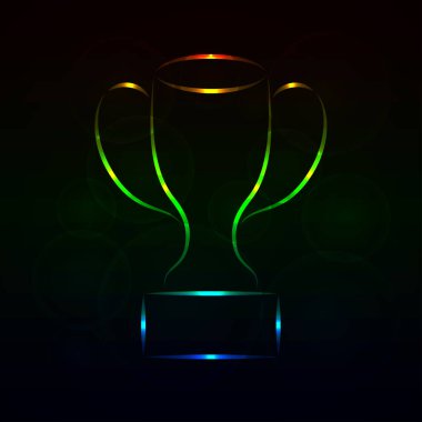 Kupası, koyu arka plan üzerinde renkli gradyan ışıklar siluet vektör çizim. 