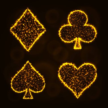 Kartı uygun şekilde simgeler, Altın ışık siluet koyu arka plan üzerinde. Parlayan çizgileri ve noktaları. Kartı uygun vektör çizim.