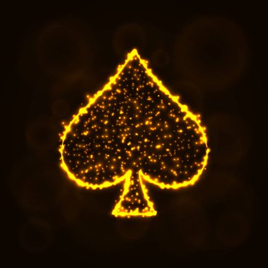 Kartı uygun illüstrasyon simge, Altın ışık siluet koyu arka plan üzerinde. Parlayan çizgileri ve noktaları. Kart vektör çizim uygun. Maça işareti.