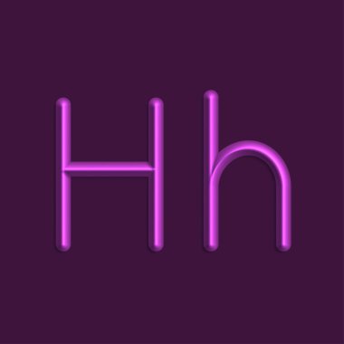 Alfabe H harfini mor renkli ışıklar, pürüzsüz gölge ile 3d çizgi