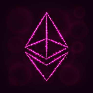 Ethereum vektör simgesi. Web sitesi tasarımı, internet, grafik arayüzü, iş Ethereum simgesi. Ethereum illüstrasyon, koyu arka plan üzerinde ışıklar siluet. Ethereum parlak çizgiler ve Puan.