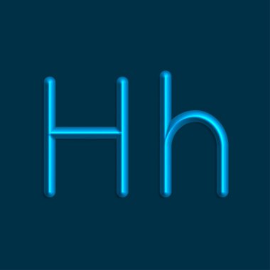 Alfabe H harfini mavi renkli ışıklar, pürüzsüz gölge ile 3d çizgi