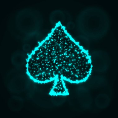 Kart illüstrasyon simge, mavi ışıklar siluet koyu arka plan üzerinde uygun. Parlayan çizgileri ve noktaları. Kart vektör çizim uygun. Maça işareti.