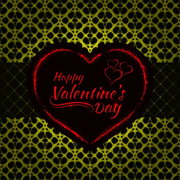 幸せなバレンタインデー黄色ライト暗い背景カード 赤い心とテキスト ライト デザイン — ストックベクタ