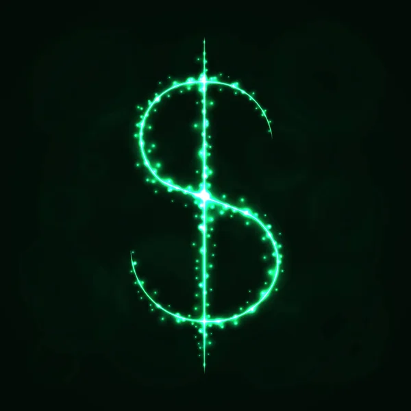 Dollarzeichen Illustration Symbol Lichter Silhouette Auf Dunklem Hintergrund Leuchtende Linien — Stockvektor