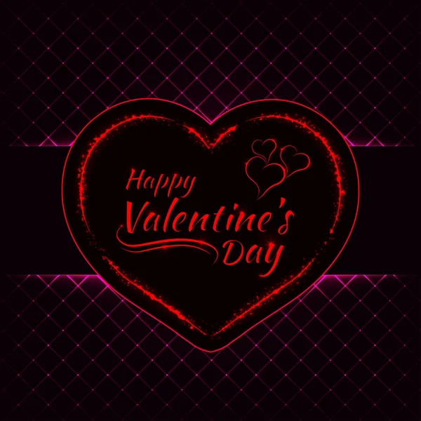 Happy Valentines Day Pink Lights Card Red Heart Text Lights — Stock Vector