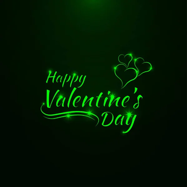 Szczęśliwy Walentynki Karty Zielone Światła Serce Tekst Projektu Światła Ciemnym — Wektor stockowy