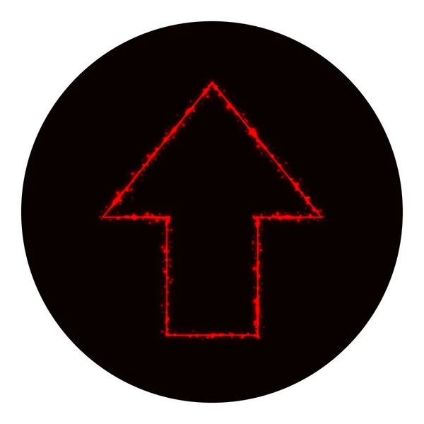 Pijl Web Pictogram Silhouet Van Rode Lichten Zwarte Achtergrond Neon — Stockvector