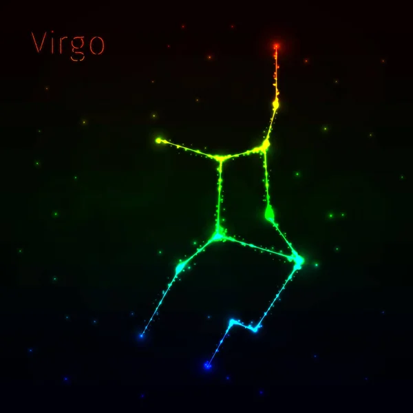 Virgo Icono Ilustración Luces Degradadas Silueta Sobre Fondo Oscuro Líneas — Vector de stock