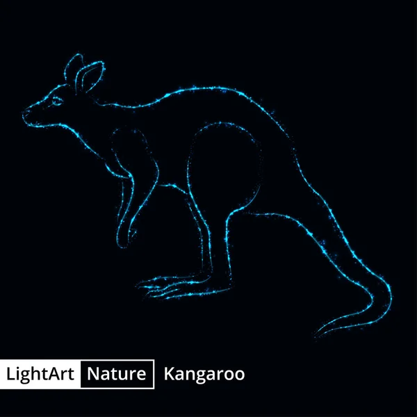 Känguru Silhouette Blauer Lichter Auf Schwarzem Hintergrund — Stockvektor