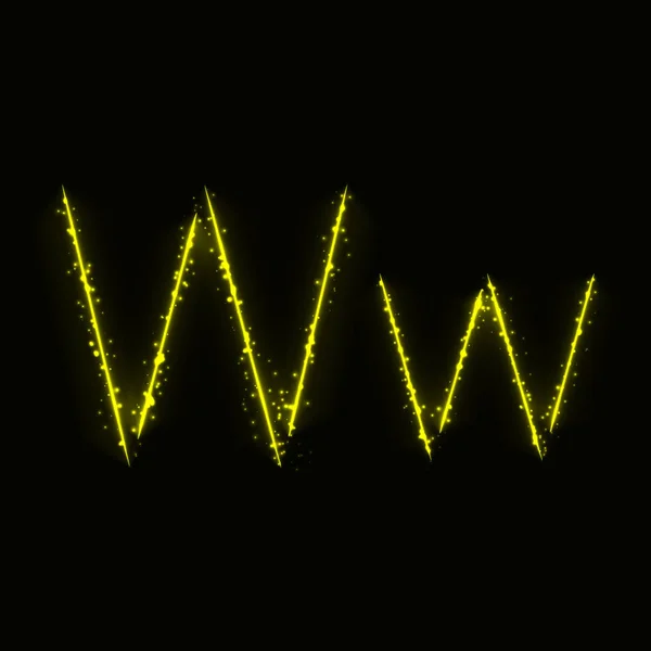 Alfabeto Amarillo Letras Luces Sobre Fondo Oscuro — Vector de stock