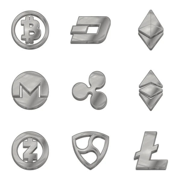 Gümüş cryptocurrency trendy 3d stil vektör simgesi.