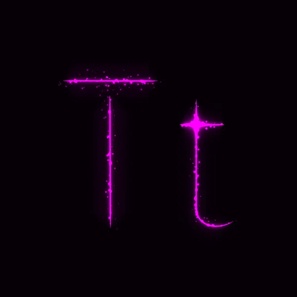 Violettes Alphabet Buchstaben Von Lichtern Auf Dunklem Hintergrund — Stockvektor