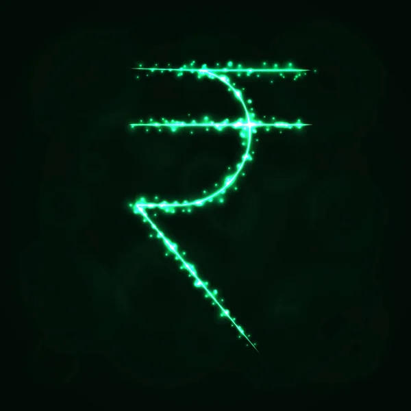Иконка Иллюстрация Знака Валюты Рупии Силуэт Огней Темном Фоне Светящиеся — стоковый вектор