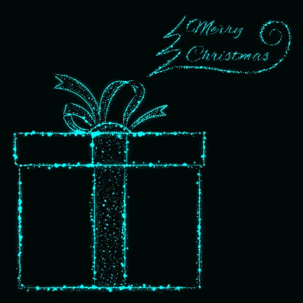Merry Christmas Cyan Lights Card Gift Box — Stock Vector