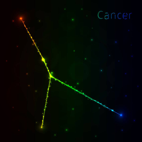 cancer Illustration Icon, gradient Lights Silhouette on Dark Background. Glowing Lines and Points