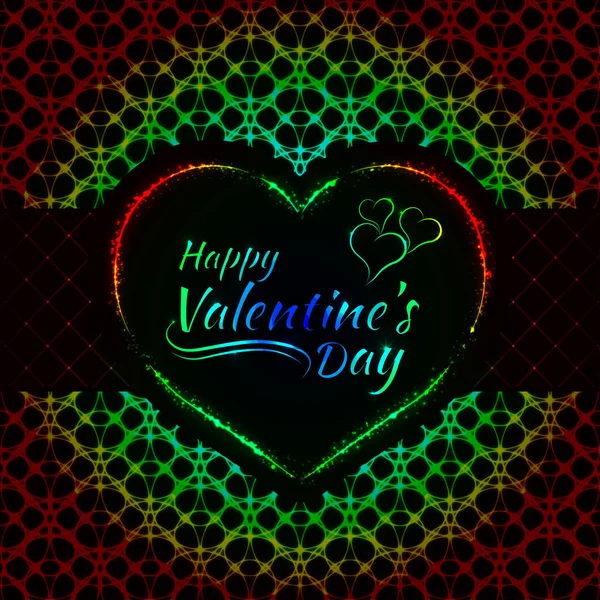 Feliz Día San Valentín Gradiente Luces Tarjeta Corazón Texto Luces — Vector de stock