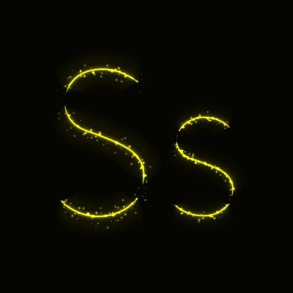 Žlutá Písmena Abecedy Světel Tmavém Pozadí — Stockový vektor