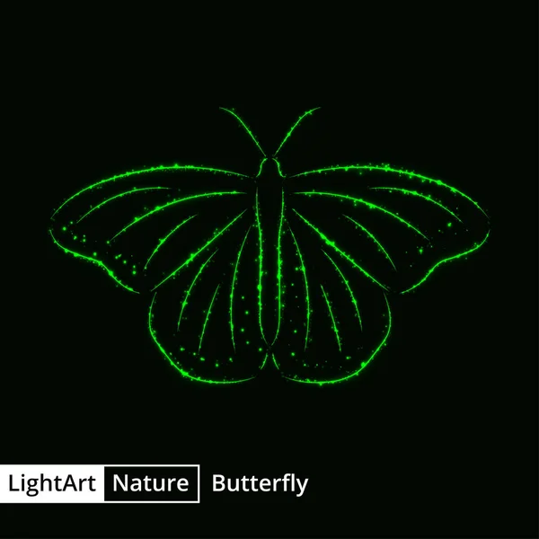 Motýl Siluetou Zeleného Světla Černém Pozadí — Stockový vektor