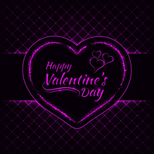 Feliz Día San Valentín Magenta Luces Tarjeta Corazón Texto Luces — Vector de stock