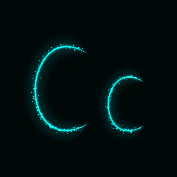 Cyan Alphabet Buchstaben Von Lichtern Auf Dunklem Hintergrund — Stockvektor