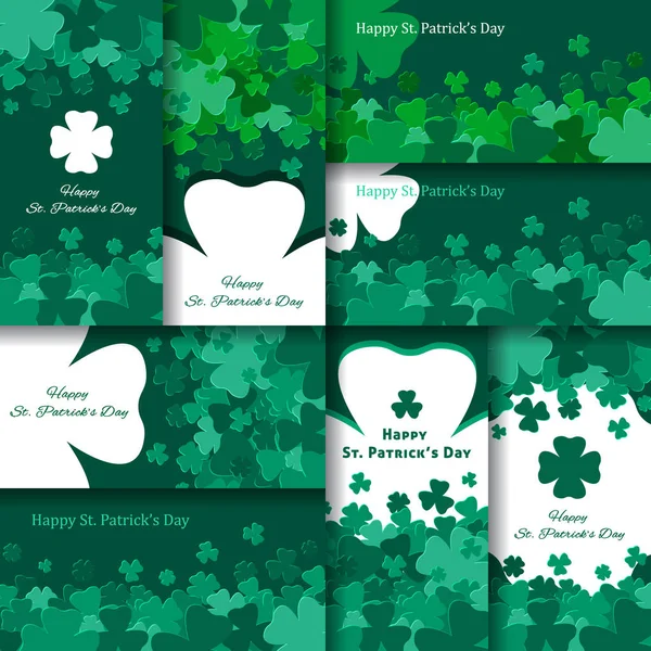 Happy Saint Patrick Day Cards Collection Vector Illustration — Stock Vector