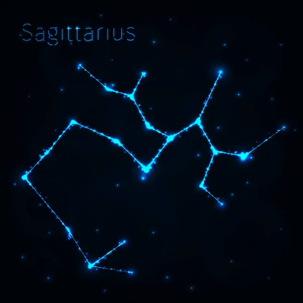 Икона Sagittarius Illustration Синий Силуэт Lights Silhouette Темном Фоне Светящиеся — стоковый вектор