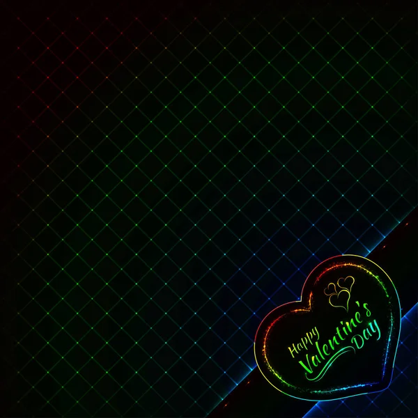 幸せなバレンタインデーのグラデーション暗い背景のカード 心およびテキストのライト デザインが点灯します — ストックベクタ