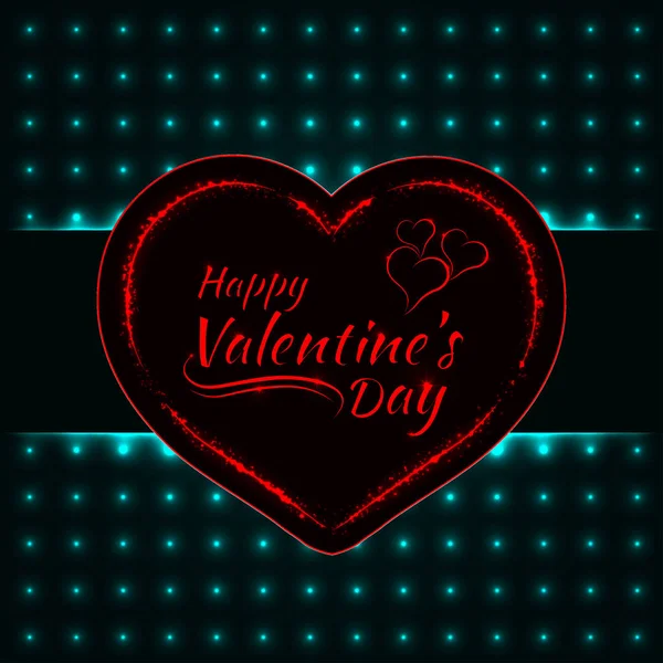 Happy Valentines Day Aqua Lights Card Red Heart Text Lights — Stock Vector