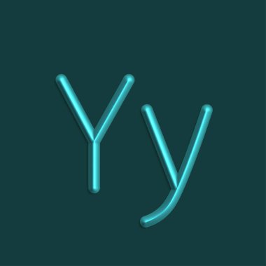 Alfabe Y harfini camgöbeği rengi ışıklar, pürüzsüz gölge ile 3d çizgi