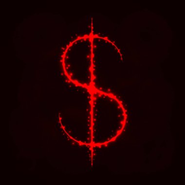 Dolar Döviz Alım işareti illüstrasyon simge, koyu arka plan üzerinde ışıklar siluet. Parlayan çizgileri ve noktaları