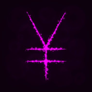  Yen para birimi işareti illüstrasyon simge, koyu arka plan üzerinde ışıklar siluet. Parlayan çizgileri ve noktaları