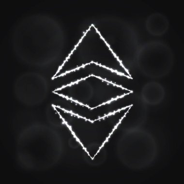 Ethereum klasik vektör simgesi. Web sitesi tasarımı, internet, grafik arayüzü, iş Ethereum klasik simgesi. Ethereum klasik illüstrasyon işareti, koyu arka plan üzerinde ışıklar siluet.