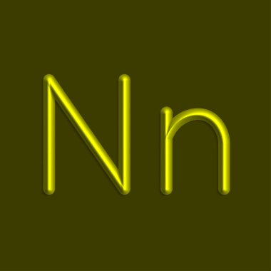 Alfabe N harfini sarı renkli ışıklar, pürüzsüz gölge ile 3d çizgi