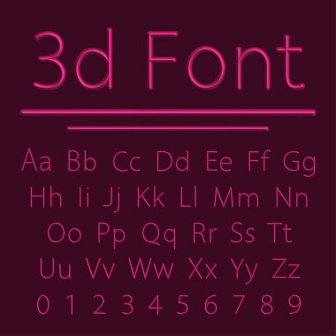 Hacimsel yazı tipi, macenta 3d çizgi mektup gölge ile. Vektör çizim. Kabartma tüp alfabesi.
